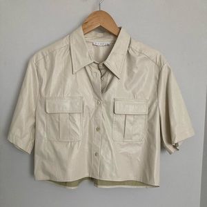Button up faux leather shirt